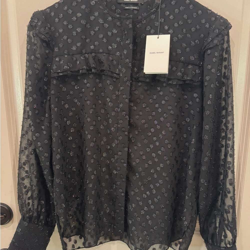 BNWT Isabel Marant Airy Sheer Polka Dot Blouse size 34/USXS $430 - Picture 3 of 10